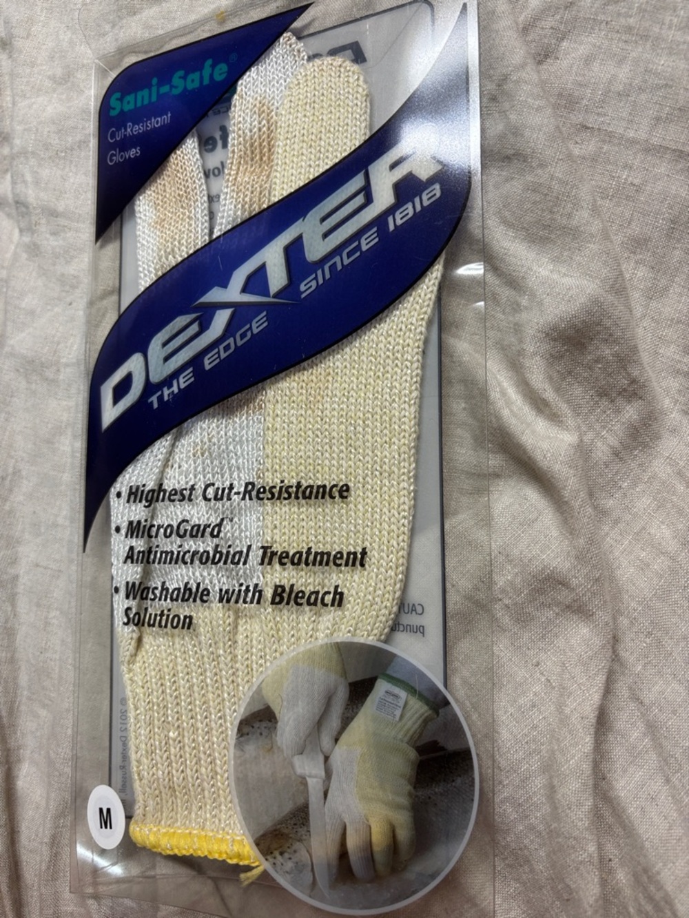 Dexter Sani-Safe Cut-Resistant Gloves in Cream with Yellow Trim